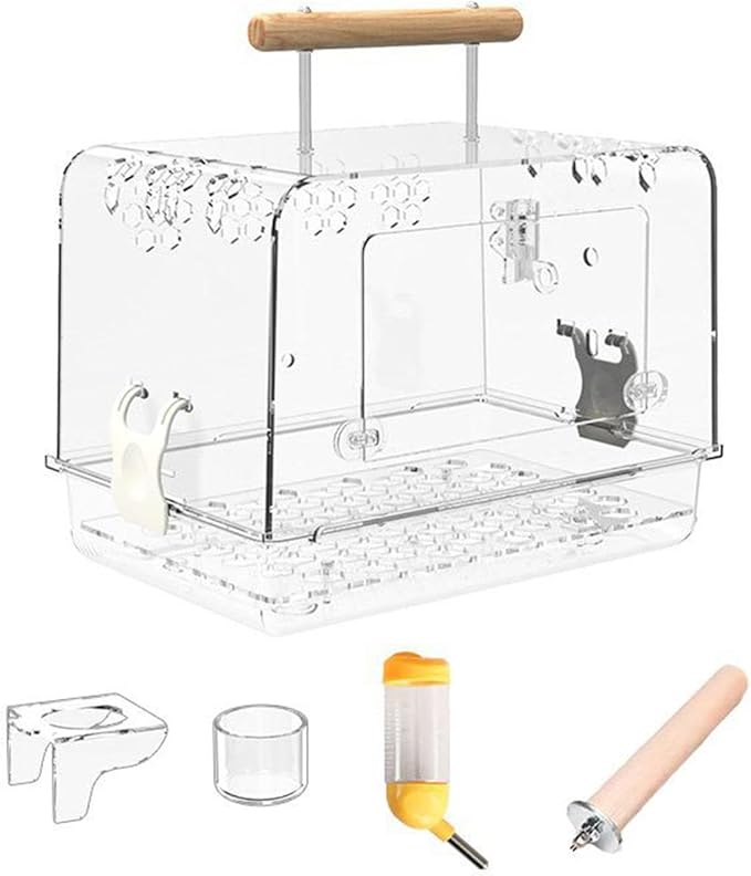 Portable Clear Bird Carrier for Small Parrots, Whole Set