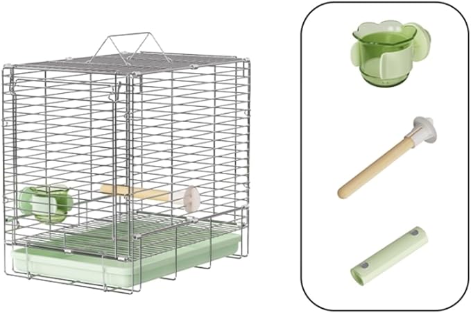 Bird Cage Parrot Cage Bird Carrier Parrot Stainless Steel Folding Hand-held for Conures Lovebird Flight Birdcage(Green)