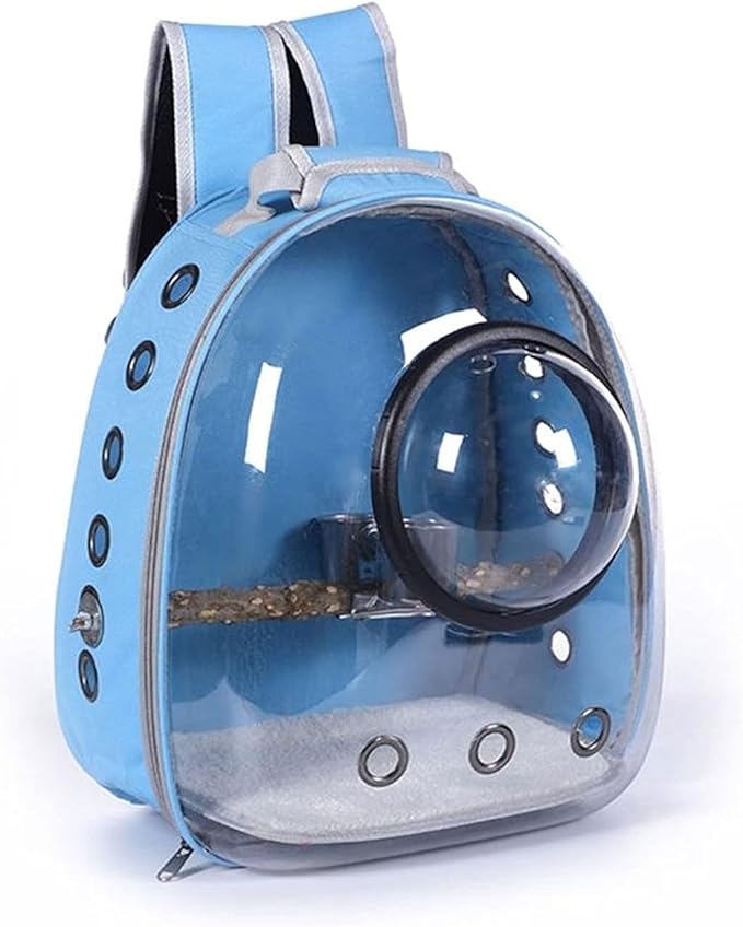 Bird Cage Lightweight Bird Carrier Backpack Travel Cage Birds Breathable Transparent Space Capsule Birdcage,Blue