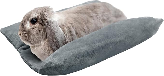 MEWTOGO 15.7" x 14" Bunny Bed for Rabbit Cage - Thickened Soft Prevent Sore Hocks Plush Mat with Cotton Lounger Pillows, Small Animal Flop Mat for Hutch Sleeping Indoor, Gray