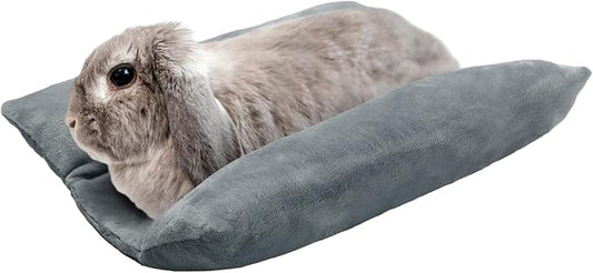 MEWTOGO 15.7" x 14" Bunny Bed for Rabbit Cage - Thickened Soft Prevent Sore Hocks Plush Mat with Cotton Lounger Pillows, Small Animal Flop Mat for Hutch Sleeping Indoor, Gray