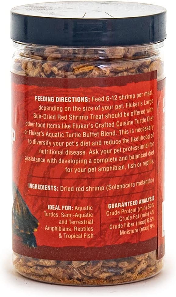 Fluker's All Natural Large Sun-Dried Red Shrimp, High Protein Treats, Aquatic Turtle Food, Great for Aquatic Frogs, Tegus, Monitors, and Tropical Fish, 2.5 oz