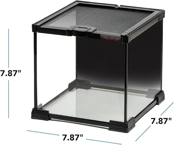 Aquatop 2.1 Gallon Cube Terrarium with Durable Mesh Top for Easy Access & Ventilation - Perfect for Reptiles & Plants, 7.87 x 7.87 x 7.87 Inches, RT-02