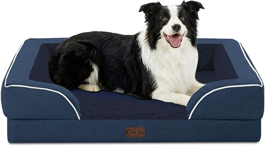 Orthopedic Dog Beds for Large Sized Dogs, Waterproof Memory Foam Large Pet Bed with Sides 35x22Inch, Non-Slip and Egg-Crate Foam Big Dog Couch Bed with Removable Washable Cover, Navy Blue