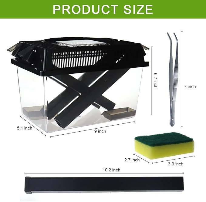 Reptile Cricket Keeper, Transparency Cricket Pen with Tubes, Insect Keeper with Water & Food Bowls for Bearded Dragon Gecko Lizards Chameleon Snake