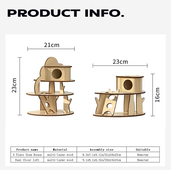 Dxcaicc Wooden Hamster Castle, Multi-Layer Small Animal Hideout with Stair DIY Pet Living Playground Climbing Ladder Slide Training Play for Gerbil,Syrian Hamster,Loft Style