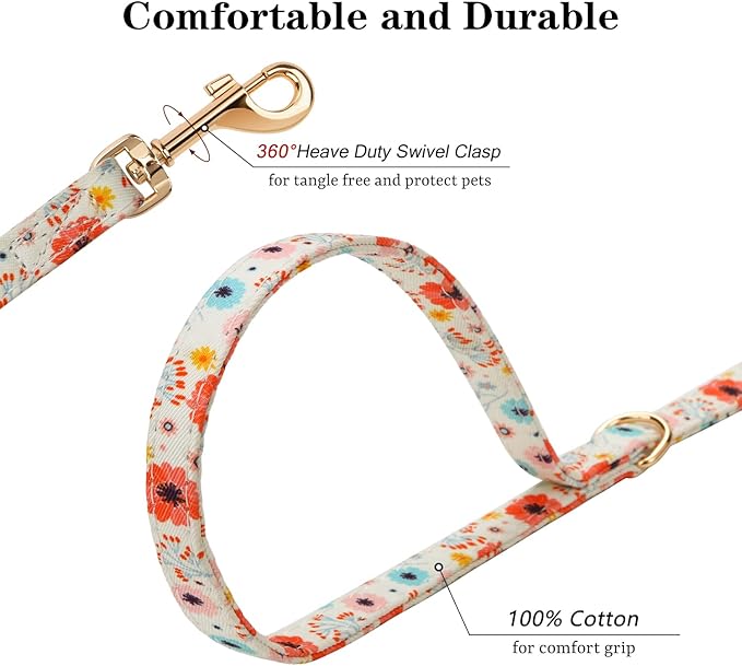 CHEDE No Pull Floral Pattern Dog Harness- Lightweight and Soft Harness, Adjustable Small Dog Harness and Leash Set, with Dog Leash, Suitable for Puppy Small and Medium-Sized Dog