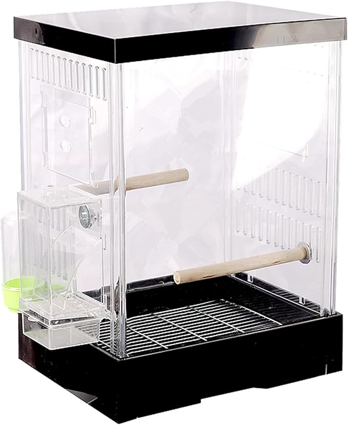 Bird Cage White Bird Carrier Transparent Plastic Bird Travel Cage with Automatic Feeder for Indoor Outdoor Small Birds Display Pet Supplies