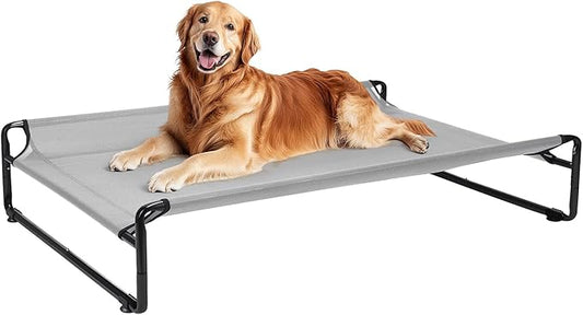 Veehoo Outdoor Elevated Dog Bed,Raised Dog Beds for Large Dogs, Washable Dog Cot with Headrest Sides, Non-Skid Feet, Breathable Mesh, Cooling Pet Hammock for Indoor or Camping, 42", Grey