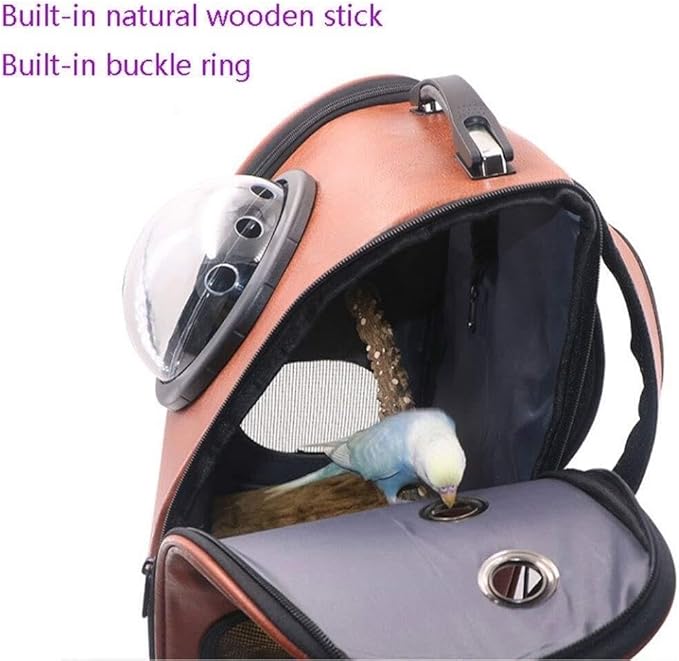 Breathable Bird Backpack Travel Cage for Parakeets, Parrots & Small Birds, Transparent Round Cover with Double Open Zipper, Anti-Lost Hook