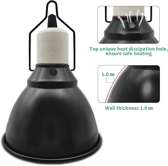 5.5 Inch Deep Dome Reptile Lamp Bulb Fixture with 3 Kinds Switch - Ideal for 50W/75W/100W/150W Heat Lamp Bulbs, E26 Compatible with UVA/UVB/Basking Heat Bulbs, Supports Up to 150 watts