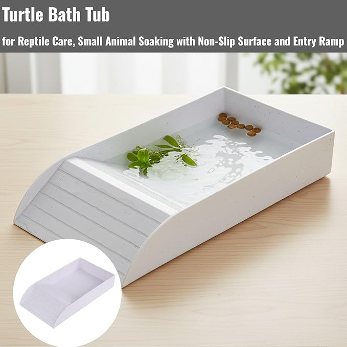 Reptile Bathing Tub with Non-Slip Surface and Entry Ramp for Easy Small Animal Soaking Container