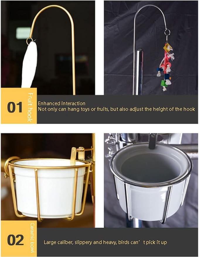 Birdcage Luxury Stainless Steel Parrot Seven-Shaped Shelf Liftable Large and Medium-Sized Parrot Stand with Brake Parrot Bird Shelf Bird Supplies Bird Cage Net Cover (Color : Gold) (Silver)
