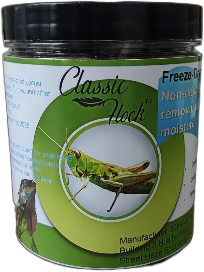 Classic Flock 2oz Freeze-Dried Grasshoppers - Nutritious Reptile & Amphibian Food for High Protein and Essential Amino Acids