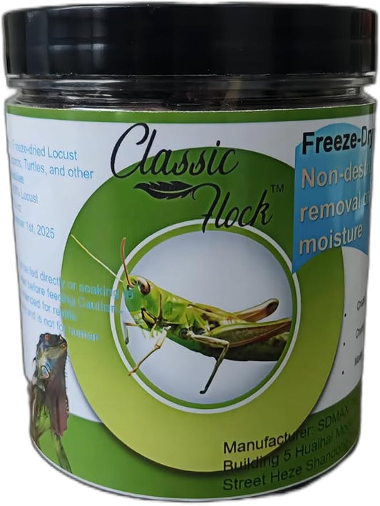 Classic Flock 2oz Freeze-Dried Grasshoppers - Nutritious Reptile & Amphibian Food for High Protein and Essential Amino Acids