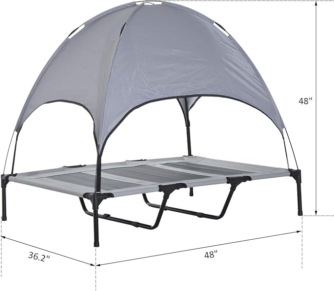 PawHut Elevated Portable Dog Cot Cooling Pet Bed With UV Protection Canopy Shade, 48 inch