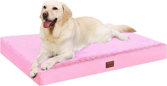 MIHIKK Waterproof Dog Bed Medium Size Dog Orthopedic Pet Beds for Crate with Removable Washable Cover Egg-Crate Foam Pet Pad Mat with Anti-Slip Bottom, 35x22 Inch, Pink