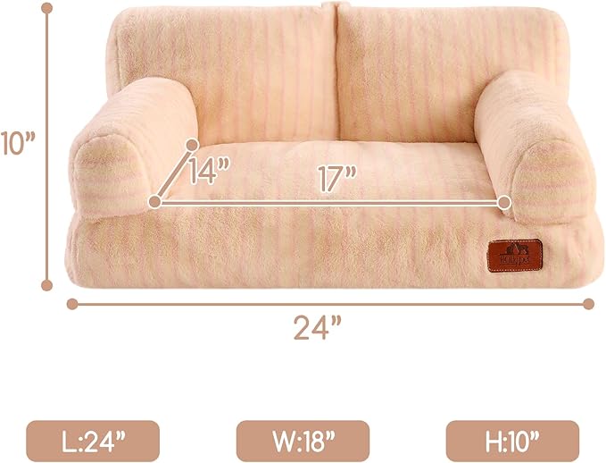 Hollypet Fluffy Dog Cat Bed Pet Couch Beds Plush Soft Warming Washable Puppy Bed for Small Medium Dogs and Large Cats, Pink Stripes, 24" L x 18" W x 10" Th