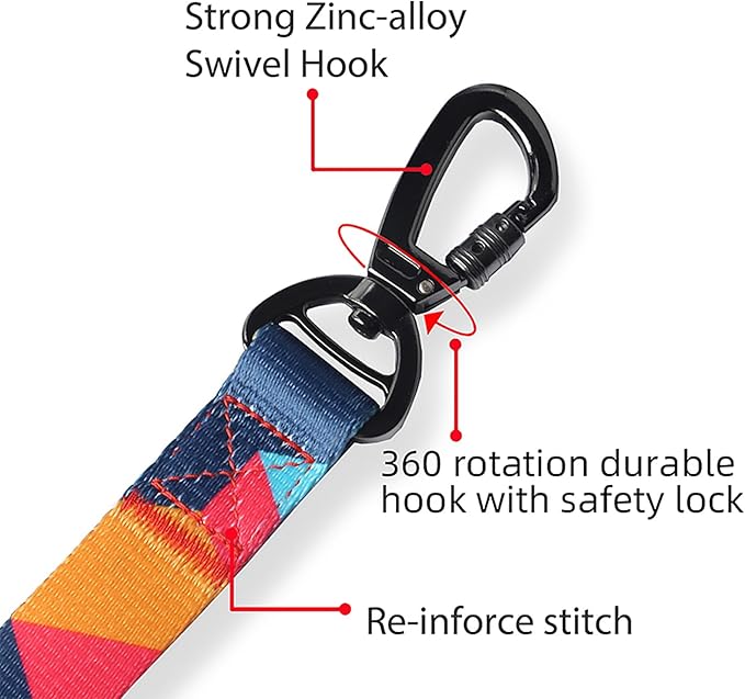 Everking Dog Leash and Collar Set with Metal Buckle,Suitable for Medium Dogs Weighing 11-20kg, Memphis Geometric Pattern Design Style, Flexible Webbing, Nylon Handle, Adjustable (Flamingo, M)