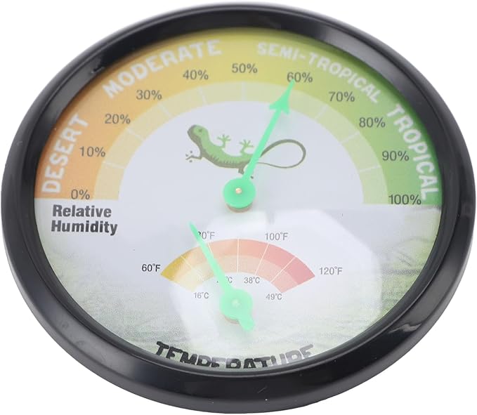 Compact Mechanical Thermometer and Hygrometer for Reptiles, Temperature and Humidity Indicator, No Battery Required, 74mm Dial, Clear Scale