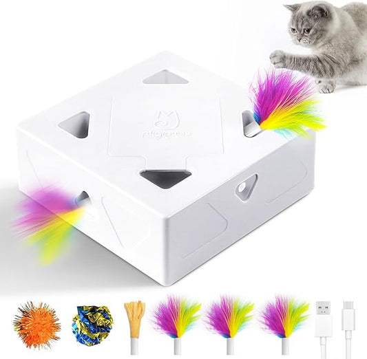 Interactive Cat Toys -Migibox for Indoor Bored Cats, Automatic Pop Out Feathers from 7 Holes Randomly, Motion Activated, USB Rechargeable (Purple Skin) by MigipawsCreateMoreEnjoymenttoPetsandFamily