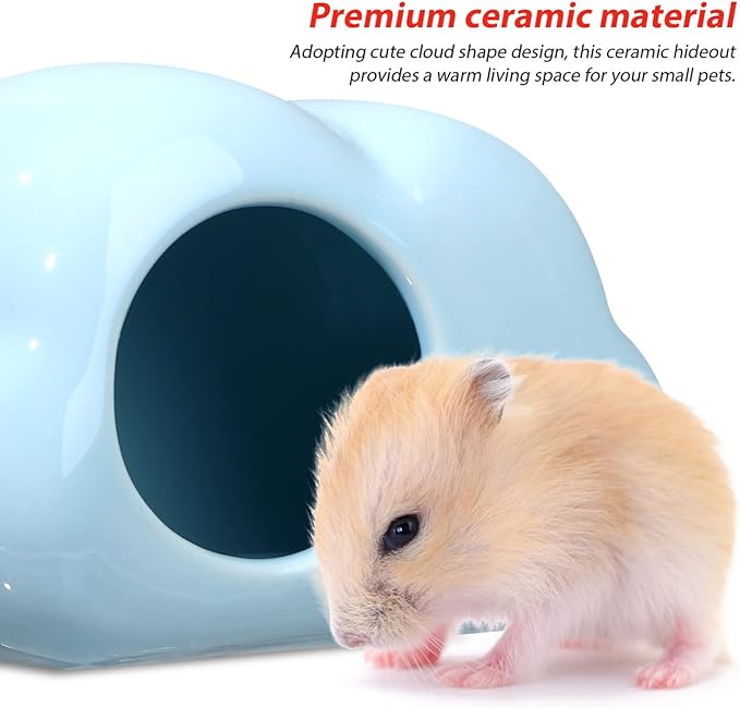 Mipcase Hamster House Ceramic Hamster Hideout, 2Pcs House Summer Cooling Hideaway Cloud Shape Small Animal Beds for Chinchilla Guinea Pig Summer Nest