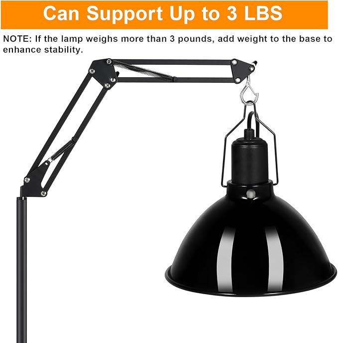 Reptile Lamp Stand Reptile Light Stand (15.7inch to 74.3inch) with 360° Adjustable Swing Arm, Heat Lamp Holder for Bearded Dragon Turtles Snake and Chicks