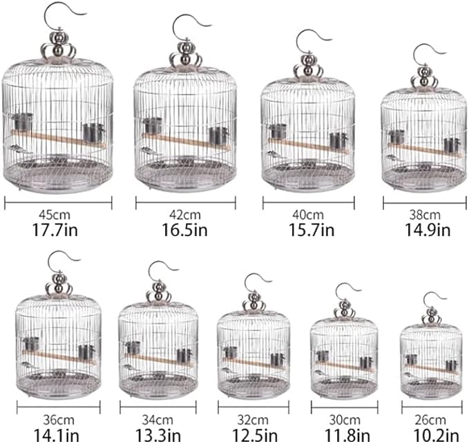 Stainless Steel Bird Cage Round Hanging Bird Carriers with Hook Birdcages for Home Garden Outdoor Small Parrot Birdcage，Wood 36cm/14.1in