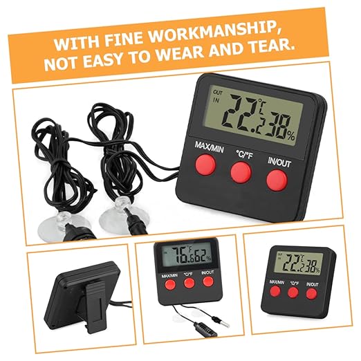 Mikikit 2sets Thermohygrometer for Reptile Digital Temp Humidity Sensor Lizard Tank Gecko Accessories Egg Incubator
