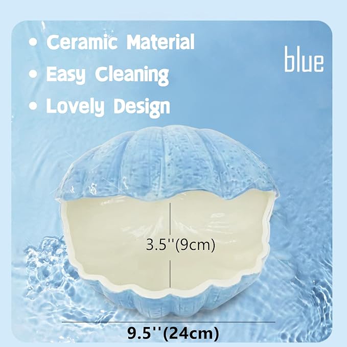 Small Animal Hideout Extra Large Ceramic Shell Shape Guinea Pig House Chinchilla Igloo Habitat Hut Cave Summer Bed Cage Accessories for Hedgehog Rabbit Hamster Gerbil Rat (XL (9.5''x7''x7.9''), Blue)
