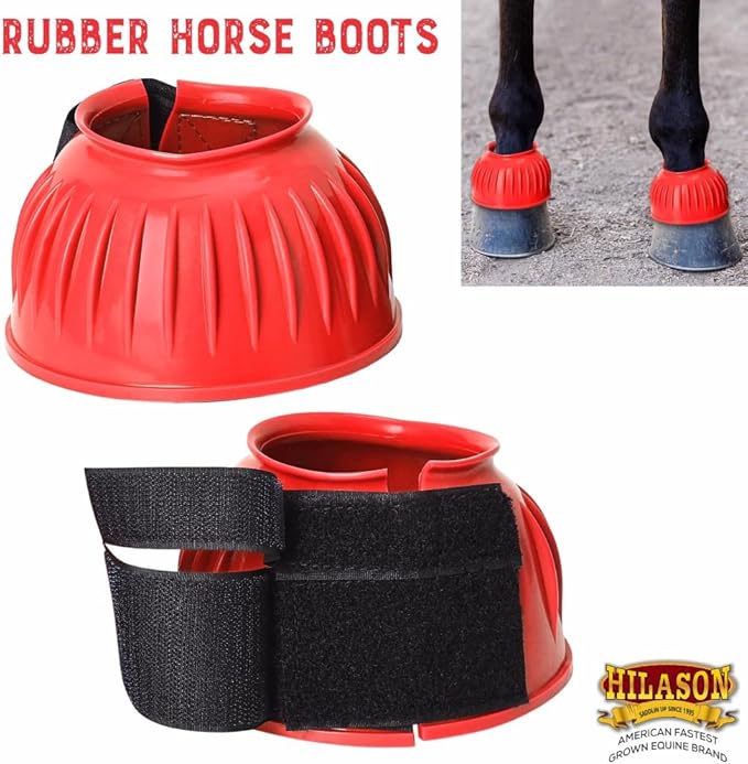HILASON Western Horse Rubber PVC Ribbed Double Hook and Loop Bell Boots Training Protective Shock Absorbing Leg