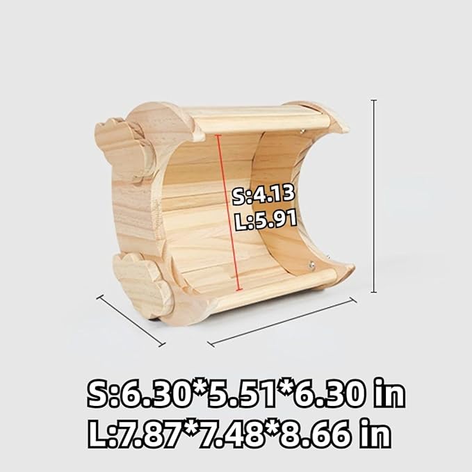 Hamster Hideout Guinea Pig Moon Shape Wooden Cabin Squirrel Wooden House for Sugar Glider Chinchilla Cage Accessories (S)