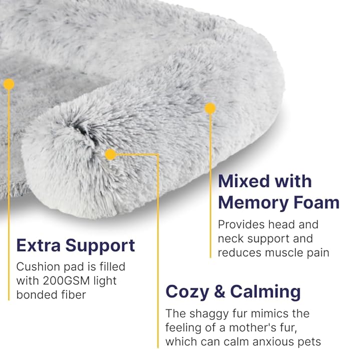 Codi Calming Dog Bed for Couch – Anti-Anxiety Sofa Protector Mat for Medium Dogs, 35''x31''x5'', Machine Washable, Fluffy & Cozy with Non-Slip Bottom, Light Grey