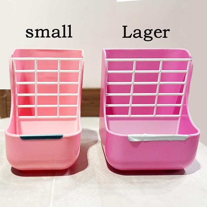 HERCOCCI Rabbit Hay Food Bin Feeder and Bunny Water Bottle Set, Hay Food Feeder Bowls Manger Rack with 500ml Hanging Water Dispenser Prevent Knock Over for Rabbit Guinea Pig Chinchilla (Large, Pink)