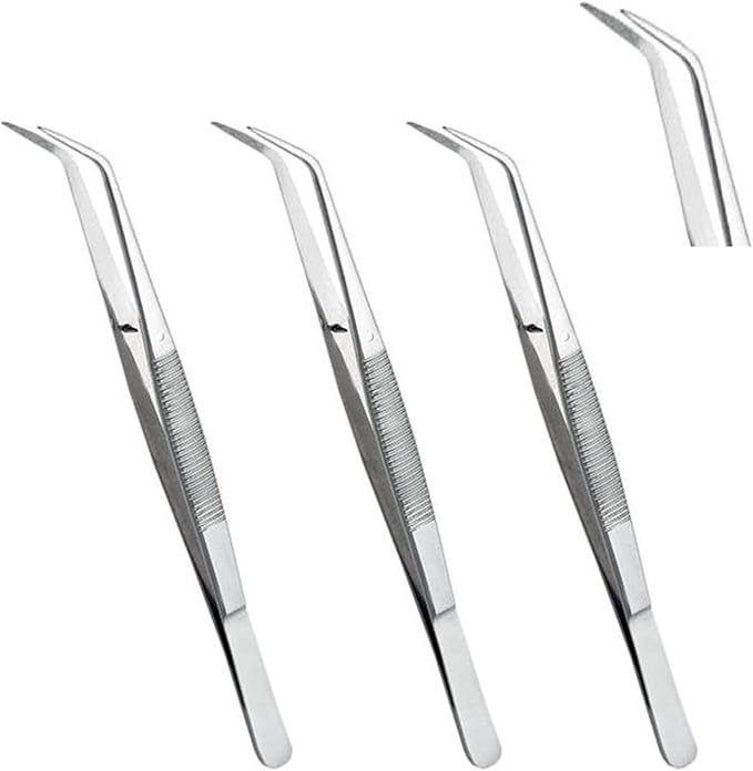 NEWMARK 3 PCS 8" Angled Tweezers Curved Reptile/Snake HERP Feeding Stainless Steel
