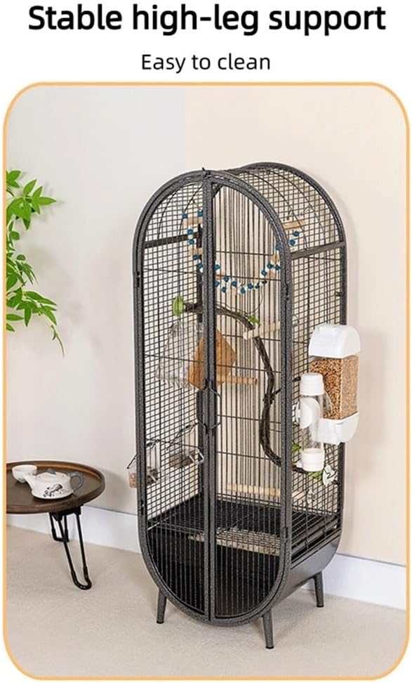 Elegant Large Bird Cage with Support Legs, Metal Birdcage with Accessories, 39.4in Luxury Parrot Aviary for Lovebirds, Cockatiels, Grey Parrots(Black)