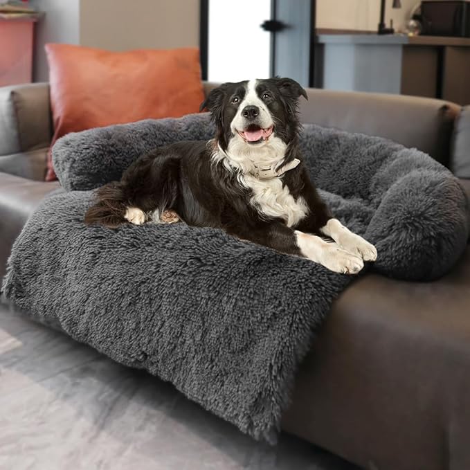 Tinaco Calming Dogs/Cats Bed Mats, Dog Pad Washable Removable Couch Cover, Plush Long Fur Mat for Pets, Waterproof Lining, Perfect for Small, Medium and Large Dogs and Cats (Dark Gray, 53"x39")