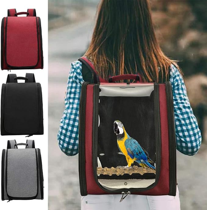 Birdcages Pet Parrot Backpack Bird Travel Carrier Outerdoor Bird Transport Cage Breathable Parrot Go Out Backpack Travel Hiking Bird House,Red