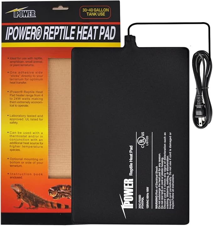 iPower 8x12 Inch Reptile Heat Pad Under Tank Heater, Energy-Efficient & Waterproof Design Terrarium Warmer Mat for Turtles, Lizards, Snakes & Small Pets