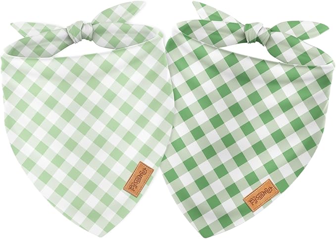 FYSUIMU 2Pcs Dog Bandanas Sage Green Plaid Triangle Pet Scarf Adjustable Puppy Neckerchief Dog Cat Bib for Spring Summer Medium Large Boy Girl Pet Costume Accessories