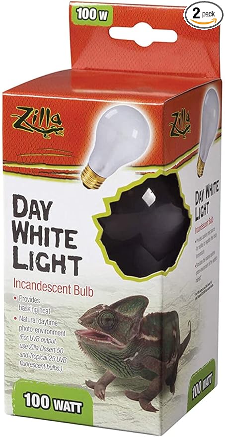 Zilla Incandescent Day White Light Bulb for Reptiles 100 Watt - Pack of 2