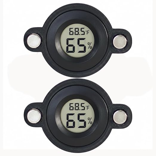 2 Pcs Magnetic Jumping Spider Enclosure Thermometer and Humidity Gauge Temperature and Humidity Monitor for Jumping Spider and Reptile Tank Mini Digital Hygrometer with LCD Screen(Round)