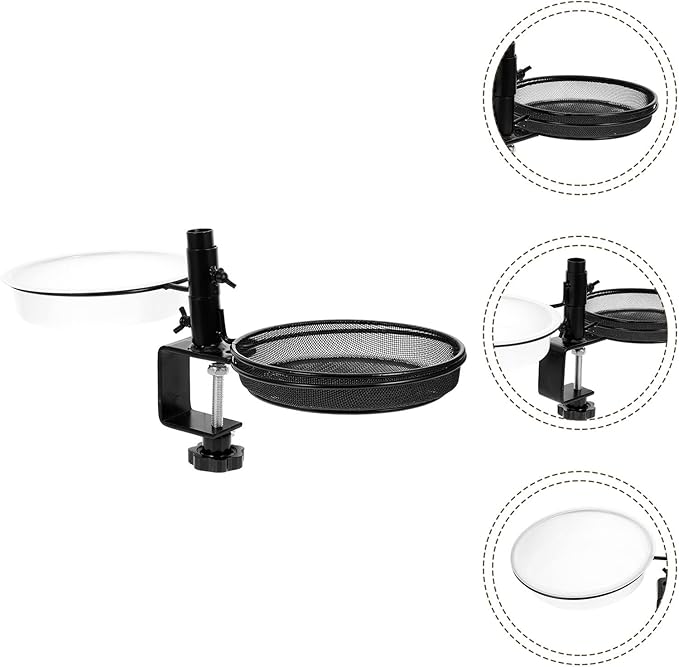 BESTonZON Deck Mount Bird Feeder and Water Holder Metal Stand with Mesh Tray, Multi-Function Washable Bird Food Holder for Garden and Balcony Feeding Station