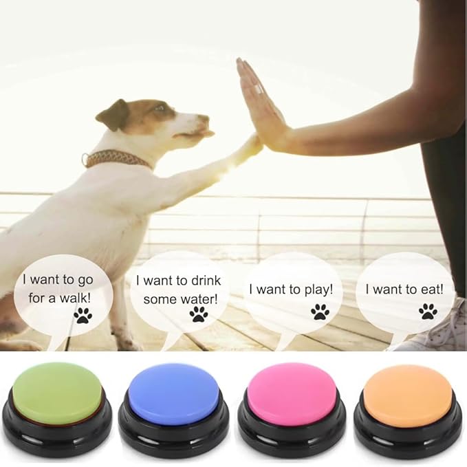 4 Color Voice Recording Button, Dog Buttons for Communication Pet Training Buzzer, 30 Second Record & Playback, Funny Gift for Study Office Home (Purple, Green, Yellow, Pink)