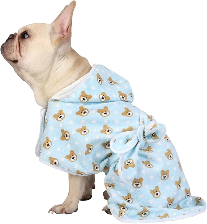 HDE Dog Bathrobe Super Absorbent Quick Drying Puppy Towel Wrap Coat Adjustable After Bath Robes with Hood for Dog Sizes S-XXL Teddy Bears M