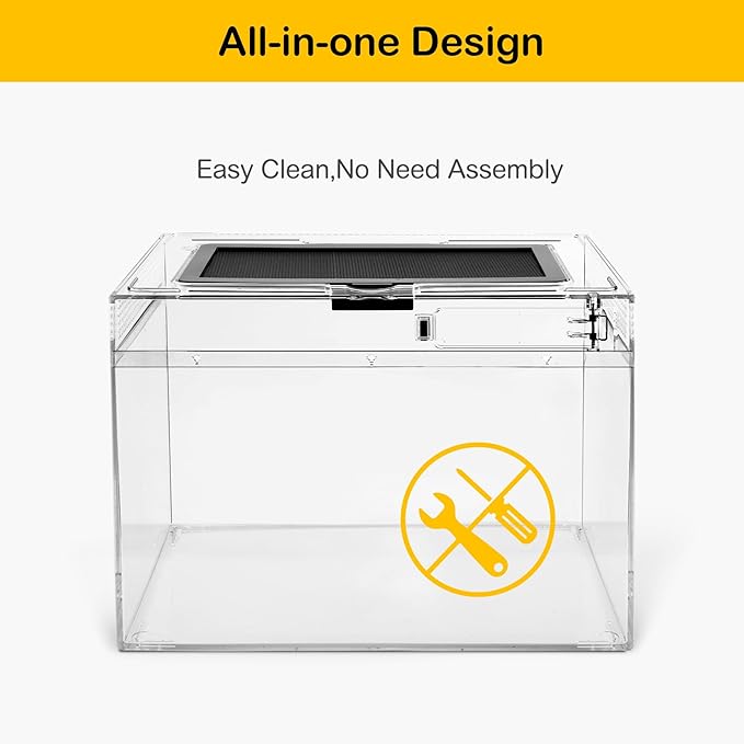 HELIME Reptile Polycarbonate Terrarium Kit 7 Piece Starter Habitat for Tarantula,Lizards,Frogs,Geckos,or Hermit Crabs,Tank with Escape-Proof Locking Lid,Light,Hygrometer,Hide,Tweezer,Bowl,Sprayer L