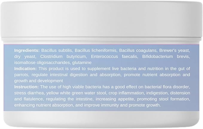 Probiotic Powder for Birds – 10 Billion CFU with Bacillus & Yeast Cultures – Supports Gut Health, Digestion, Growth, Appetite & Nutrient Absorption - 100 grams Powder for Avian & Cage Birds
