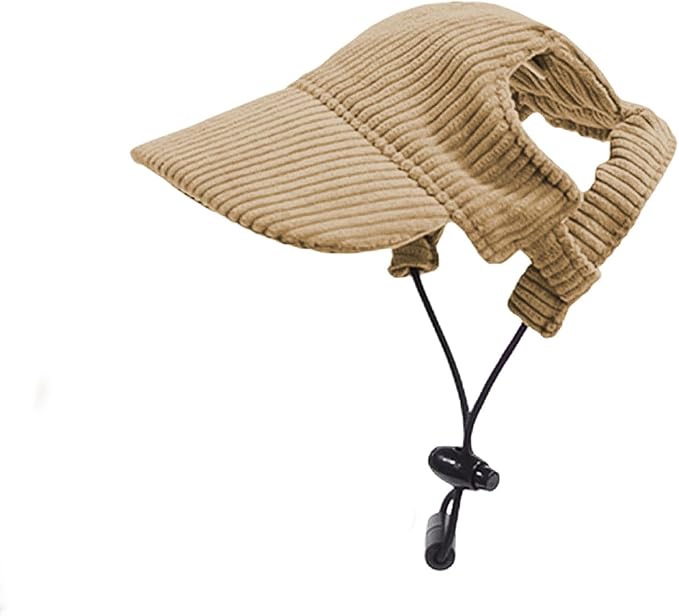 Dog Baseball Cap, Dog Cat Summer Beach Visor Hat with Ear Holes, Adjustable Puppy Sunbonnet Headdress (Brown, Small)
