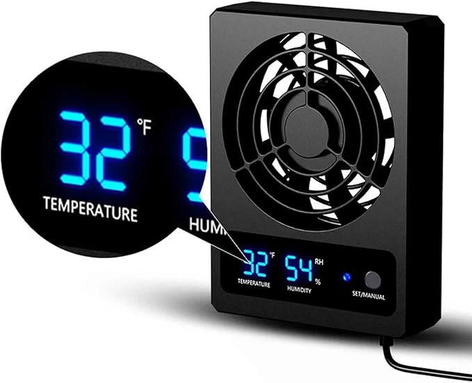 iDili Reptile Rainforest Tank Thermometer and Hygrometer, Intelligent Control Ventilation Fan Digital Display Ventilation Dehumidifica