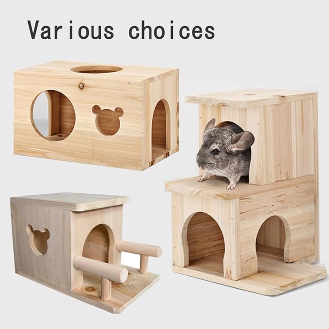 Chinchilla House Pet House Chinchilla Hideout Rabbit House Natural Wooden No Paint Safe Durable Teeth Grinding（Small）